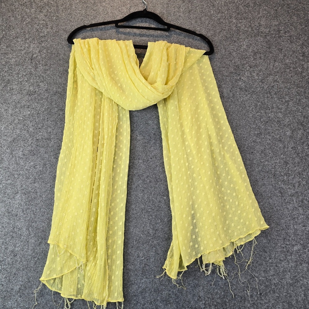 Scarf Stole Dupatta Womens Sheer Yellow Green Swiss Dots Beaded Fringe Trim